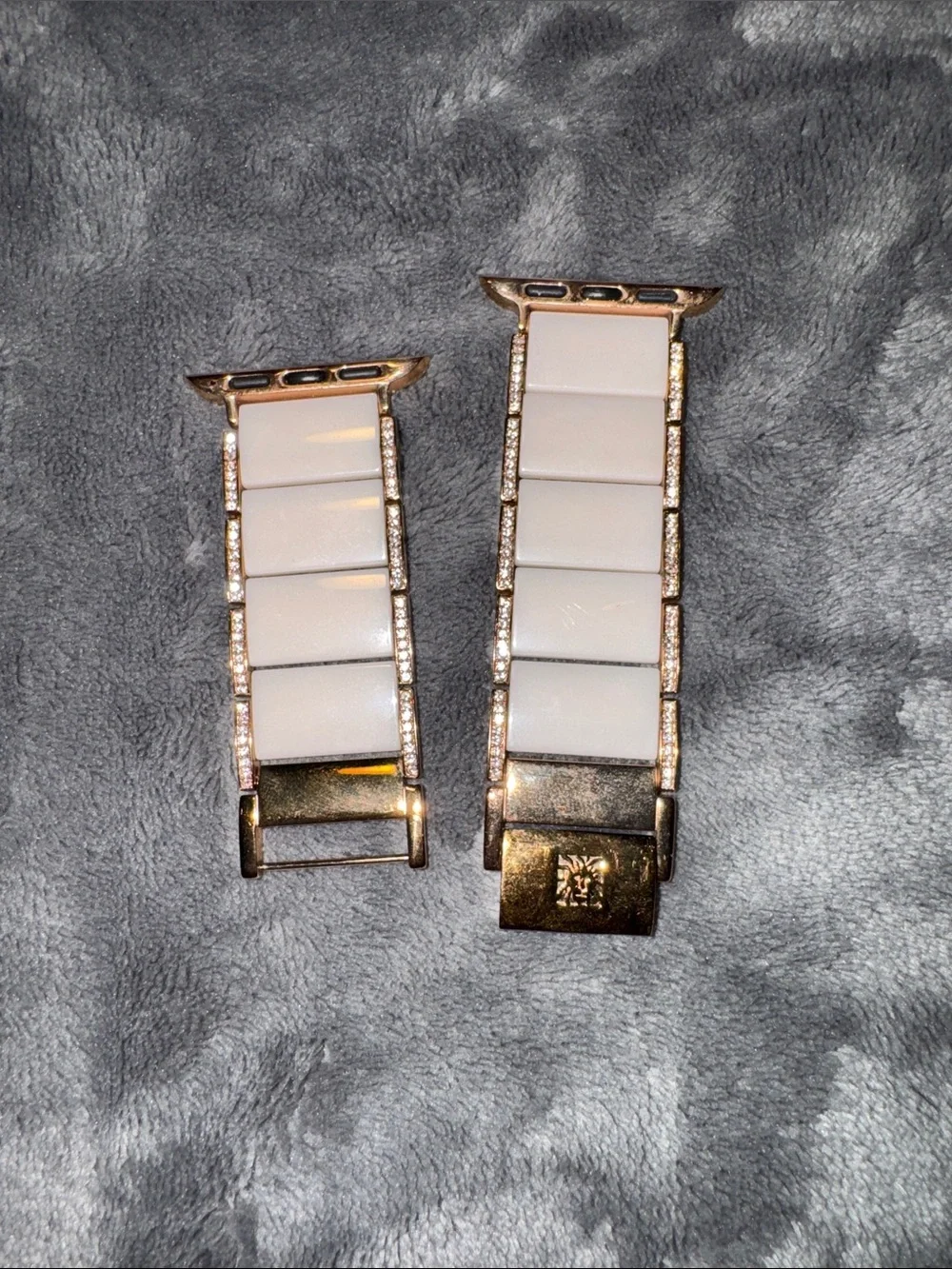 Anne Klein Blush Ceramic Link Apple Watch Band with Rose Gold & Crystal Trim